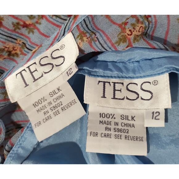 TESS Women's 12 100% Silk Floral Ruffle Cottagecore Button Blouse Tank 2 PC Set - Picture 8 of 10